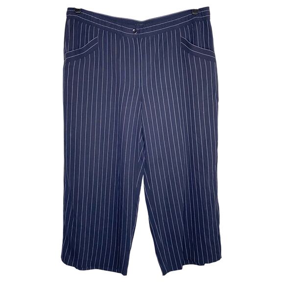 Eileen Fisher Navy Blue and White Pinstripe Cropped Wide Leg Pants Size Large - Picture 1 of 10